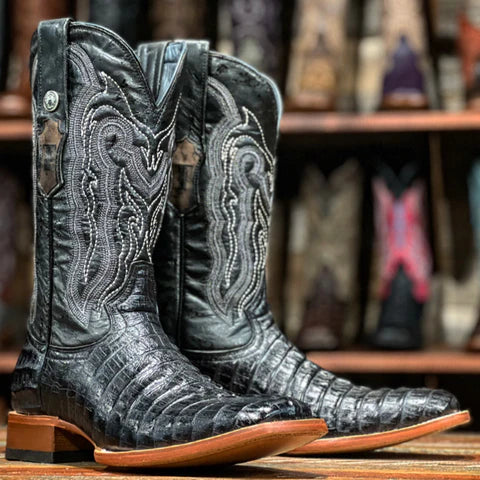 Black caiman cowboy fashion boots