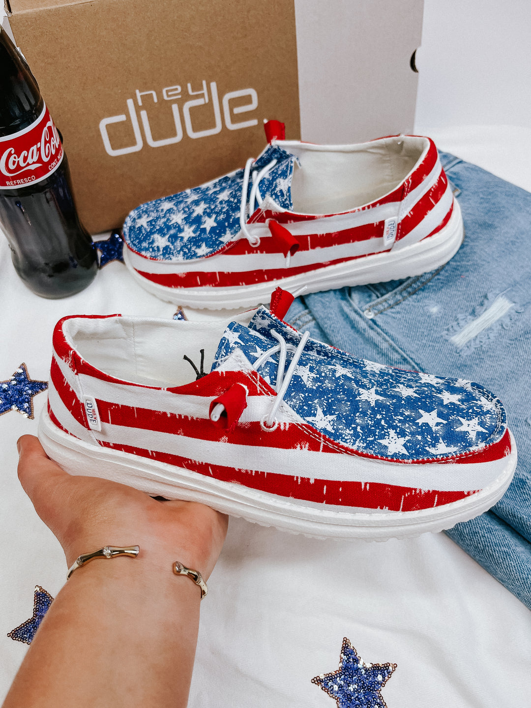 Hey high quality dude shoes Wendy toddler star spangled patriotic size 5